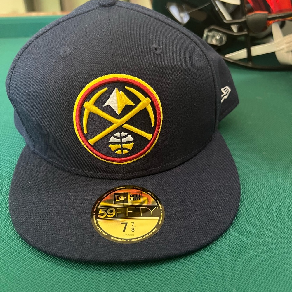 New Era Navy Denver Nuggets Fitted 59FIFTY Hat with Yellow and Red Logo